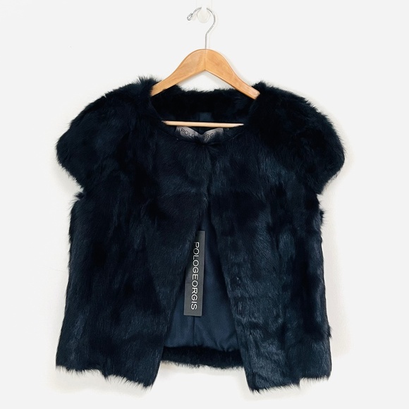 $985 Pologeorgis Rabbit and Goat Fur Vest in Navy